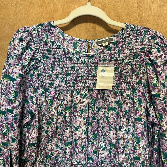 Pleione Blouse NWT Women’s Medium Smocked Floral Puff Sleeve Boho CottageCore - Picture 4 of 10